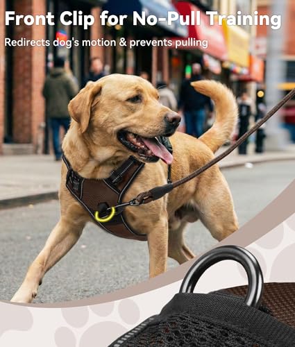 Joytale No Pull Dog Harness Medium Sized Dog, Reflective Pet Vest with Front Clip, Adjustable Soft Padded Harnesses with Easy Control Handle for Training and Walking, Brown, M - color: Brown, size: Medium