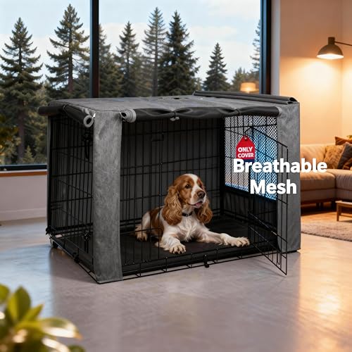 HiCaptain Breathable Dog Crate Cover 42 Inch, Durable Heavy Duty Kennel Cover, Dual Zippered Panels, Windproof Waterproof UV-Resistant(Grey) - color: Grey, size: 42.0"L x 28.0"W x 30.0"H