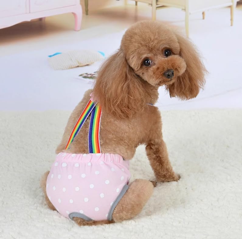 Dog Diaper Washable Reusable Female Puppy Sanitary Panty Adjustable Suspender for Heat Cycle Incontinence Protection 100 Machine Washes Leak Proof Design for Teddy Small Breed Dogs Travel Home Use - size: M/12