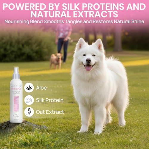 BioSilk for Dogs Silk Therapy Detangling and Shine Protecting Spray, pH Balanced Leave-in Mist with Silk and Vitamins for Dematting, Paraben-Free, All Coats and Breeds, 8 Fl Oz - 6 Pack - size: 8 Fl Oz (Pack of 6)