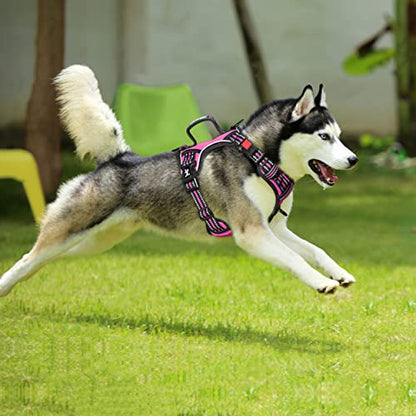 PoyPet No Pull Dog Harness, No Choke Front Clip Reflective Dog Vest with Soft Padded Vertical Handle, 3 Leash Attachments for Small Medium Large Dogs (Pink,XL) - color: Pink, size: Extra Large