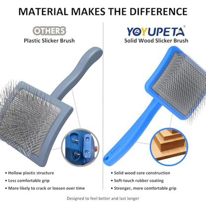 Large Slicker Brush, 2Pc Doodle Grooming Kit with Comb,Blue | With two leather protective covers; ideal for Poodles, Labradoodles; extra long pin; premium wooden handle; removes mats. - color: Blue