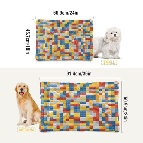 Building Block Pattern Pet Bed Mat for Dogs and Cats, Soft Washable Crate Pad with Non-Slip Bottom, Cozy Bed Cushion for Small Medium Large Pets, 18x24 Inch - size: Small