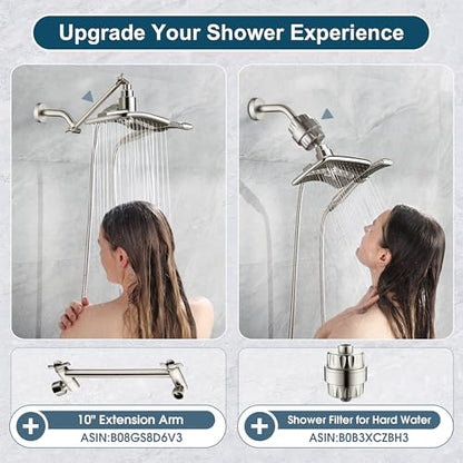 BRIGHT SHOWERS High Pressure Shower Head Combo with Two Spray Setting Fixed Shower Head and Two Spray Settings Handheld Shower Head with Grey Face, Brushed Nickel - color: Brushed Nickel, size: 2.5 Gallon Per Minute