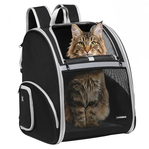 Pet Backpack Carrier, Large Cat Carrier Backpack Up to 20 Lbs with Breathable Mesh, for Medium Large Cats or Small Dogs, Travel Hiking Camping Backpack (Black-XL) - color: Black, size: 13.7"L x 12.0"W x 18.0"H