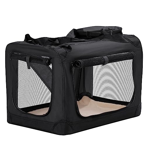 HICC PULE Collapsible Portable Kennel, 28 Inch Soft-Sided Pet Crate for Medium/Small Dogs, 3-Door Ideal for Travel, Indoor & Outdoor, Car Trips, Black