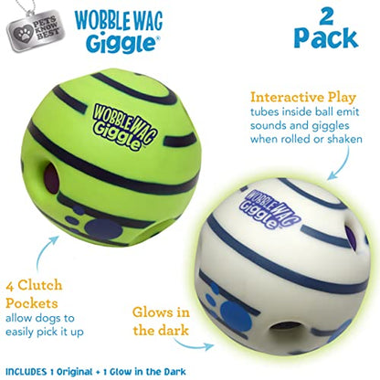 Wobble Wag Giggle Ball 2 Pack- Interactive Dog Toy, Fun Giggle Sounds When Rolled or Shaken, Pets Know Best, 1 Original & 1 Glow in The Dark Ball - style: 2 Pack- Original & Glow