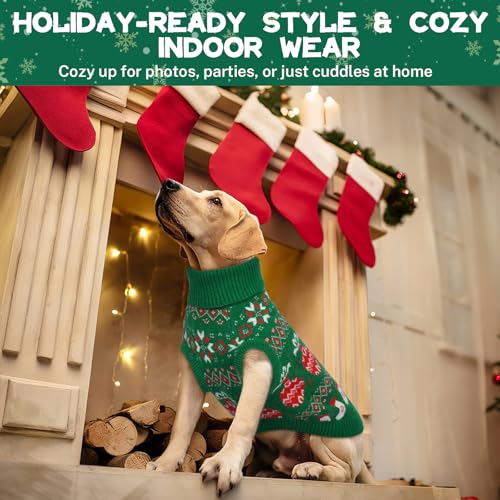 QBLEEV Christmas Dog Sweater for Large Dogs – Soft Acrylic Knit Dog Pullover for Large Breed Winter Wear – Sleeveless Big Pet Holiday Outfit - XL Turtleneck Sweatershirt Dress Girl Boy