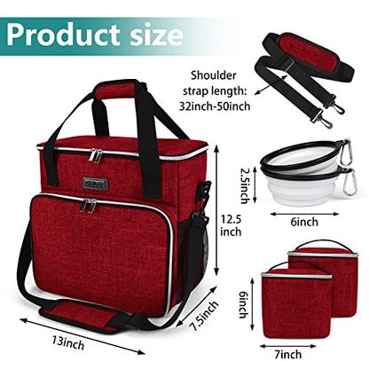 BAGLHER Dog Travel Bag, Pet Travel Bag (ALL Pet Travel Supplies), With 2 Pet Food Containers and 2 Collapsible Silicone Bowls; Essential Kits for Travel Red - color: Red, size: Medium