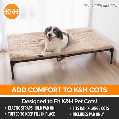 K&H Pet Products Dog Cot Pad (Cot Sold Separately), Pillow-Top Comfort Bed for K&H XL Elevated Dog Beds, Soft & Fluffy, Secure Fit Straps, Machine Washable, Portable - Extra-Large 50 X 32 Tan Fleece - size: XL (32 in x 50 in)