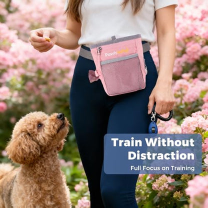 Dog Treat Pouch for Pet Training, One-Hand Magnetic Closure, Hands-Free Treat Bag with Silicone Liner, No Mess No Smell - color: Pink