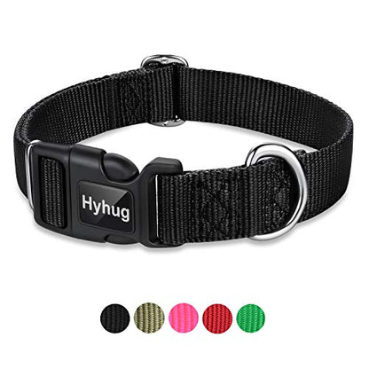Hyhug Medium Dog Collar, Black:Heavy-Duty Quick-Release Nylon Buckle, Adjustable & Durable, Cute Dog Collar (Medium, Black) - color: Black, size: Medium