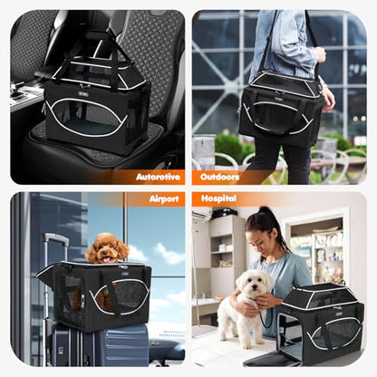 Lekereise Top-Expandable Pet Carrier 17x11x9.5 Inch Alaska Hawaiian Airline Approved Underseat to 12lbs Stable Car Travel Carriers for Small Dogs Cats with Locking Safety Zippers Anti-Scratch Mesh - color: Black, size: 17"x11"x9.5"