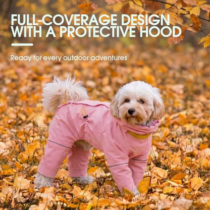 Kouser Waterproof Full-Body Coverage Dog Raincoat, Pink L | Dog Raincoat with Reflective Stripes, Adjustable Dog Rain Jacket with Leash D-Ring, Hooded Poncho for Small Medium Large Dogs - color: Pink, size: Large(Back Length:16.93")
