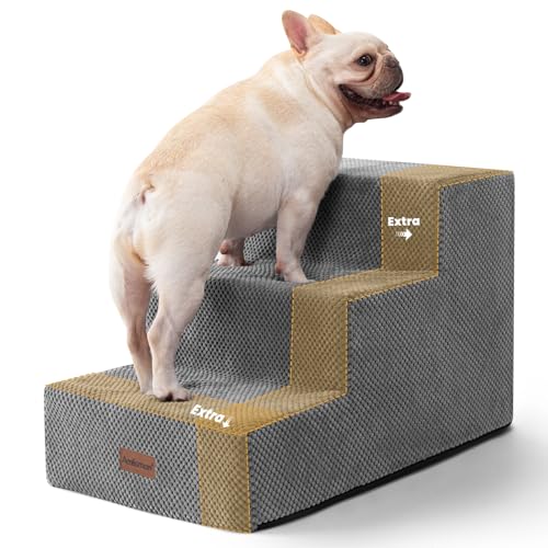 Aodisman Dog Stairs for Small Dogs & Cats,3-Step Extra Wide Non-Slip Pet Steps for Couch Sofa and Chair,Grey,15.7" H - color: Grey, size: 15.7"H