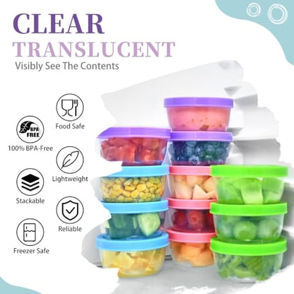 TOFLEN Reusable Small Freezer Containers 5 Oz Plastic Food Storage Containers with Screw On Lids, Leakproof & Airtight, Freezer Safe, Dishwasher Safe, Set of 12 Multicolor - size: 5 oz*12