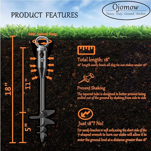 18" Heavy Duty Dog Tie Out Stake for Cable & Leash & Chain & Yard & Outside & Beach, Ground Stakes or Anchor for Large Dog Runner & Lead for Yard, Dog Camping Essentials (Stake Without Cable) - size: Stake without cable