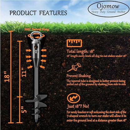 18" Heavy Duty Dog Tie Out Stake for Cable & Leash & Chain & Yard & Outside & Beach, Ground Stakes or Anchor for Large Dog Runner & Lead for Yard, Dog Camping Essentials (Stake+50FT Cable) - size: Stake+50FT cable