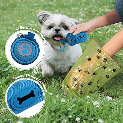 FURHAB Dog Poop Bag Holder for Leash Doggie Waste Bag Dispenser Soft Fabric Puppy Potty Carrier Small Doggy Zipper Pouch with Carabiner Clip 1680D Nylon Oxford with 1 Roll of Pet Trash Bags, Sky Blue - color: Sky Blue