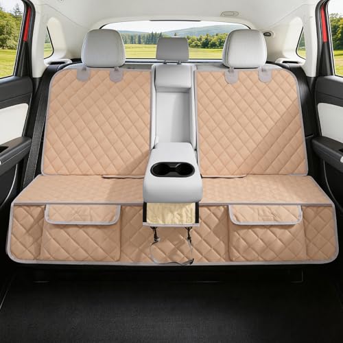 Bark Lover Dog Car Seat Cover for Back Seat,Armrest Compatible, Waterproof Backseat Protector, Nonslip Rear Seat Cover for Dogs & Kids, Universal Size Fits Cars Trucks SUVs (Beige) - color: Warm Beige-DZ