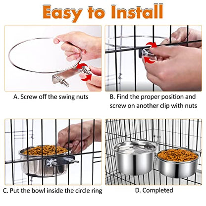 Dog Crate Water Bowl, 2 pcs Stainless Steel Large Dog Bowls 40oz & 60oz, Durable Anti-Spill Pet Metal Bowls for Cage Kennel Crate, Hanging Water/Food Bowl for Medium & Large Dogs - color: 2pack silver