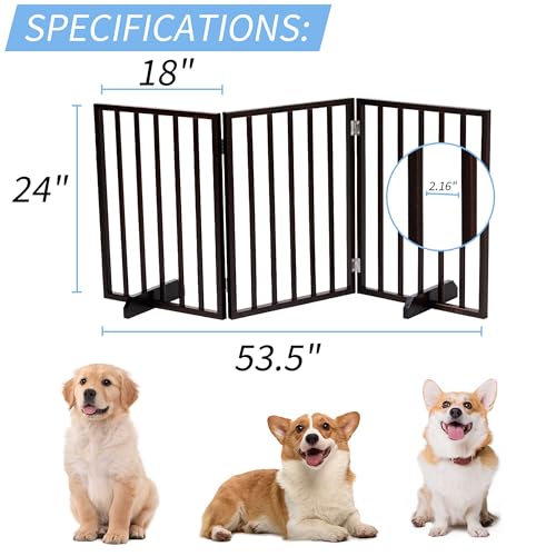 53.5" Freestanding Dog Gate, 3-Panel Indoor Wooden Pet Gate for House, Folding Pet Gate Indoor, Dog Barrier for Stairs, Puppy Fence for Stairsways Hallways Entrance, No Assembly Required, Walnut - size: 3 Panels-Walnut