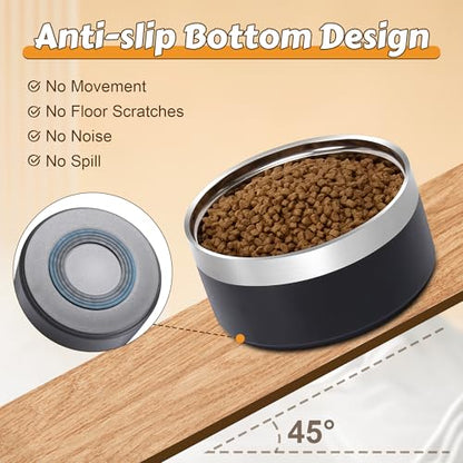 UPSKY Elevated Dog Bowls – 27oz Stainless Steel Anti-Spill Set with Wooden Stand, Double Raised Bowls for Small/Medium Dogs to Reduce Neck Strain & Improve Digestion - color: Black