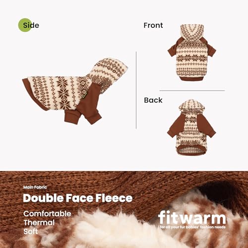 Fitwarm Snowflake Dog Fleece Hoodie, Thermal Winter Clothes for Small Dogs Boy Girl, Fuzzy Pet Cold Weather Coat, Brown, Beige, Small - color: Brown, size: Small