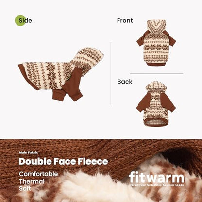 Fitwarm Snowflake Dog Fleece Hoodie, Thermal Winter Clothes for Small Dogs Boy Girl, Fuzzy Pet Cold Weather Coat, Brown, Beige, Medium - color: Brown, size: Medium