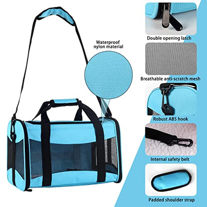 Cat Carrying Case - Pet Carrier Airline Approved, Protable and Breathable Pet Travel Carrier Removable Fleece Pad, Collapsible Cat Carrier Dog Carrier for Medium Cats Small Cats Dogs(Medium, Blue) - color: blue, size: 17.0"L x 11.0"W x 11.0"H