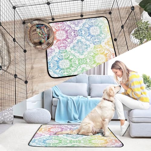 Qilmy Mandala Pet Mat, Waterproof Reusable Dog Training Pad Anti-Slip Pet Creat Pad for Small Medium Large Dogs and Cats - size: Medium+Large