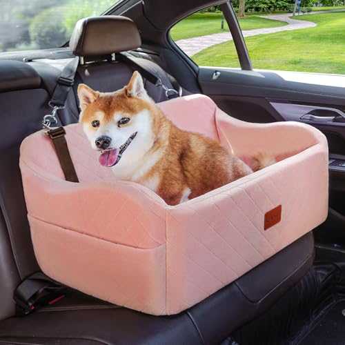 Lealchum Dog Car Seat for Medium/Large Dogs,2 Clip-On Safety Leashs for 2 Small Dogs,Removable and Washable Comfy Pet Car Seat,Easy to Install and Clean (Pink, Large) - color: Pink