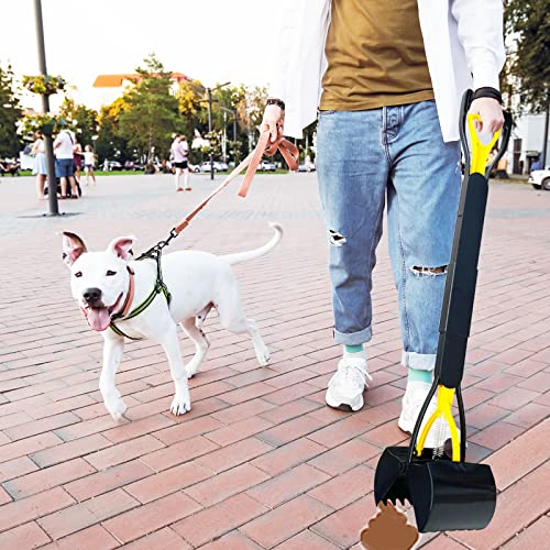 ienjoyed 32“ Tall Pooper Scooper, Large Pooper Scooper for Dogs Heavy Duty, Dog Pooper Scooper with Long Handle & High Strength Durable Spring, Foldable Dog Poop Pick Up, Yellow - size: 32-inch(Yellow)
