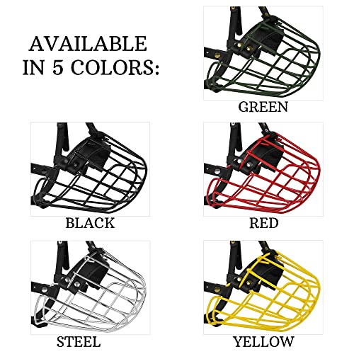 Pitbull Dog Muzzle Metal Mask Amstaff Secure Wire Basket Adjustable Durable Leather Straps for Large Dogs (Black) - color: Black