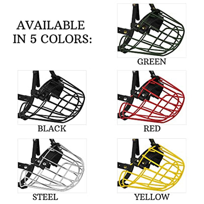 Pitbull Dog Muzzle Metal Mask Amstaff Secure Wire Basket Adjustable Durable Leather Straps for Large Dogs (Red) - color: Red