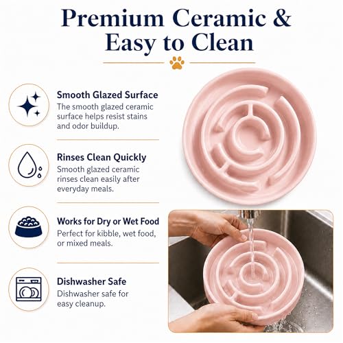 Ceramic Slow Feeder Dog Bowls with Anti-Slip, Slow Feeder & Non-Slip Design, Boredom and Anxiety Reducer, Suitable for All Breed Dogs and Cat (Ceramic-Pink) - color: Ceramic-Pink