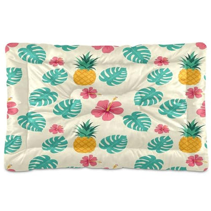 Pineapple Pattern Pet Bed Mat for Dogs and Cats, Soft Washable Crate Pad with Non-Slip Bottom, Cozy Bed Cushion for Small Medium Large Pets, 18x24 Inch - size: Small