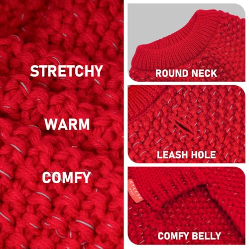 KYEESE Dog Sweater with Leash Hole Warm Pullover with Reflective Yarn for Small and Medium Dogs Male Soft Knit Pullover Boy Dog Coats Cozy Lightweight Thick Sweater,Red,Medium - color: 4# Red, size: M (24-30lbs)