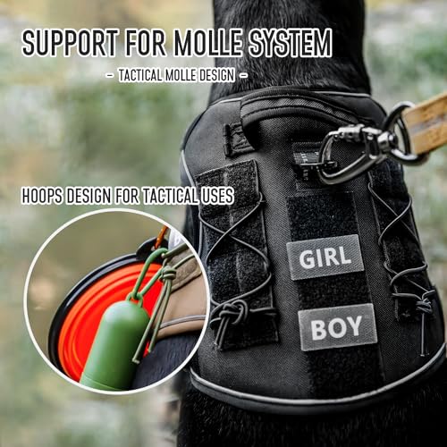 Tactical Dog Harness for Medium & Large Dogs, Black Adjustable No-Pull Control with Handle, Heavy Duty Reflective Vest - Size S - color: Black, size: S