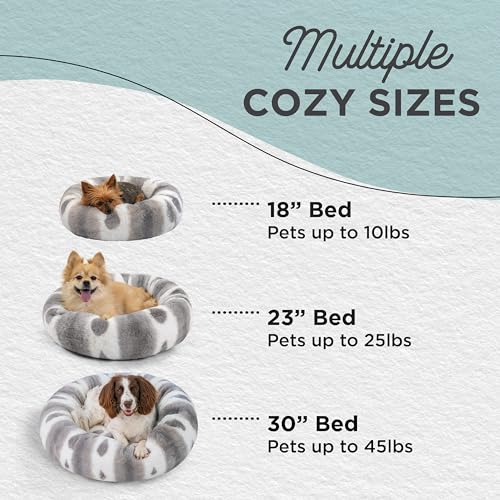 Best Friends by Sheri Patterned Lux Faux Fur Calming Donut Dog Bed, Gray, Medium, 30x30 - color: Patterned Lux Grey, style: Medium