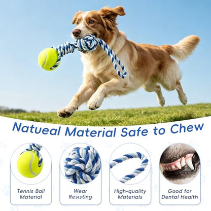 Interactive Tug of War Rope Toy for Medium & Small Dogs - Outdoor Tether Tug Toy with 1 Knot & Tennis Ball, Puppy Teething Chew Cotton Toy