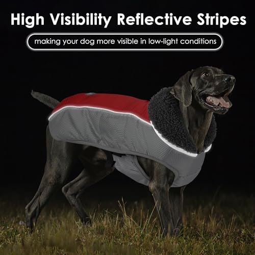 Petglad Dog Coat, Waterproof Ripstop Dog Winter Jacket with Leash Hole, Reflective Adjustable Warm Pet Fleece Snow Sweater for Small Medium Large Dogs - Red, XL - color: Red, size: XL