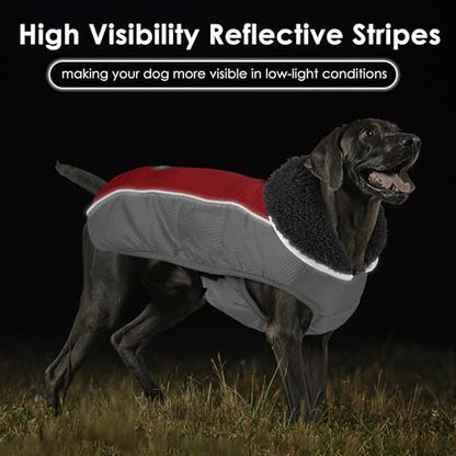 Petglad Dog Coat, Waterproof Ripstop Dog Winter Jacket with Leash Hole, Reflective Adjustable Warm Pet Fleece Snow Sweater for Small Medium Large Dogs - Red, XL - color: Red, size: XL