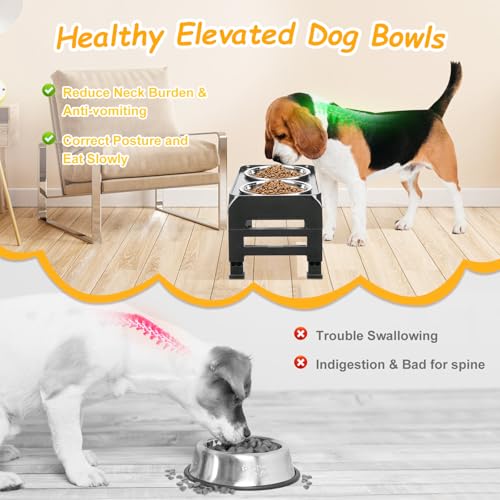 Elevated Dog Bowls 3 Height Adjustable Raised Bowl Stand with 25oz Stainless Steel Dog Food Bowls Anti-Slip for Small Dogs Adjusts to 7.5", 6", 2.75", Black - color: Black, size: Small dogs