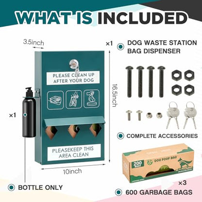Abbylike 1 Set Outdoor Dog Bag Storage Dispenser with Bags and Hand Sanitizer Bottle Green Poop Station Wall Mounted Dog Waste Container for Pet Waste Wall Home Porch Lawn Yard Fence