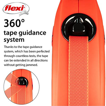 FLEXI® Xtreme Tape Retractable Dog Leash, Large, 26 ft - Orange/Black | German engineered, original flexi leash, durable quality for dogs up to 121 lbs, tangle-free, walking, reliable brake system