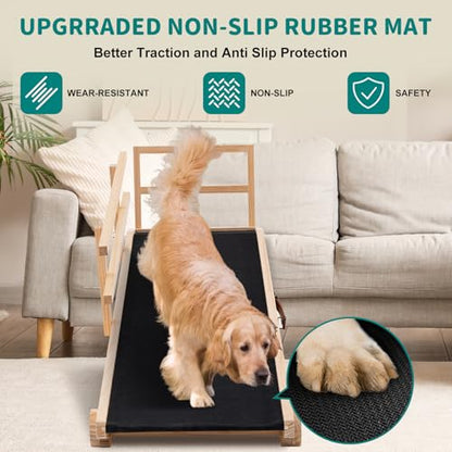 Dog Ramp for Bed, Adjustable Pet Ramps for Dog to Get on Bed, Non-Slip Rubber Surface - Folding Wooden Dog Ramp for Small/Large/Old Dogs, Adjustable up to 31 inch High Beds, Safety Railings - size: XL-for 31.4''H Bed