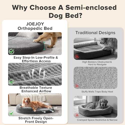 JOEJOY XL Orthopedic Dog Beds Large Sized Dog, Extra Large Washable Waterproof Oval Dog Bed with Removable Cover, Egg-Crate Foam Pet Bed with Bolster & Non-Skid Bottom, Dark Grey, 42''x32'' - color: Dark grey, size: XL(42"x 32"x 7")