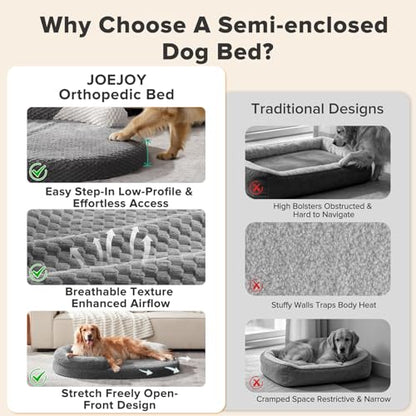 JOEJOY XL Orthopedic Dog Beds Large Sized Dog, Extra Large Washable Waterproof Oval Large Dog Bed with Removable Cover, Egg-Crate Foam Pet Bed with Bolster & Non-Skid Bottom, Dark Grey, 42''x31'' - color: Dark grey, size: XL(42"x 32"x 7")