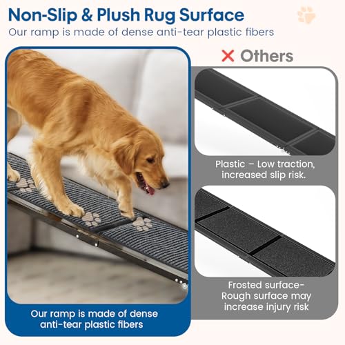 HBTower 67" Long & 17.3" Wide Folding Dog Ramp for Car, SUV & Truck – Portable Pet Ramp with Non-Slip Surface, Extra Wide Steps for Large Dogs Up to 250LBS - size: 67" L x 17.3" W